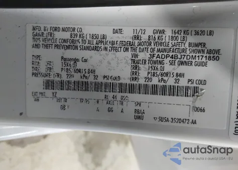 2013 Ford Fiesta Se from USA, damaged, VIN 3FADP4BJ7DM171850